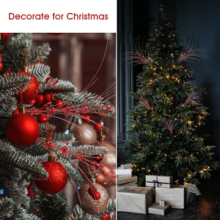 28Inch Long Christmas Ornaments Red Artificial Glitter Berry Stem - 10 PCS Fake Glittery Berry Branches Christmas Tree Picks for DIY Xmas Wreath Crafts Vase Filler Festivals Wedding Party Home Decor