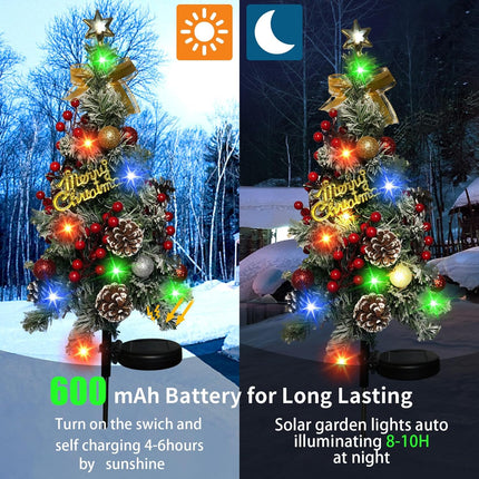 Outdoor Christmas Tree Christmas Decorations,2 Pack 40 Led Light 2 Modes Solar Christmas Tree Outdoor Waterproof,Solar Powered Christmas Tree for Garden Yard Pathway Lawn Decoration
