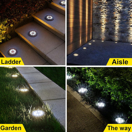 8 Pack White Solar Ground Lights,8 Led Waterproof InGround Lights Solar Powered Garden Lights Patio Disk Lights Outdoor Landscape