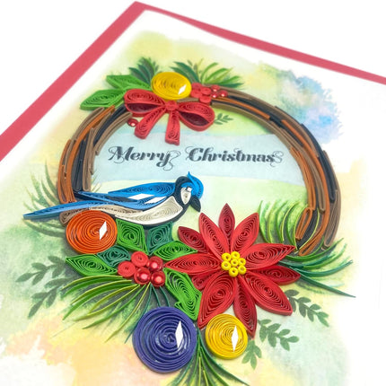 Christmas Wreath Quilling Card, 5 x 7 inch, Handmade, with Envelope