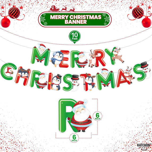 KatchOn, Red and Green Merry Christmas Banner - 10 Feet, No DIY Merry Christmas Garland for Christmas Decorations Christmas Garland for Christmas Party Decorations Merry christmas banner garland