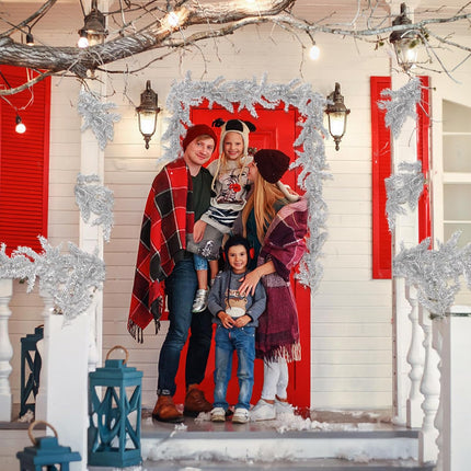 2Pcs Christmas Glitter Pine Garlands 5.9FT Artificial Hanging Silver Pine Needles Vines Fake Cedar Cypress Garland for Christmas Year Holiday Wedding Winter Home Wall Indoor Outdoor Decor(Silver)