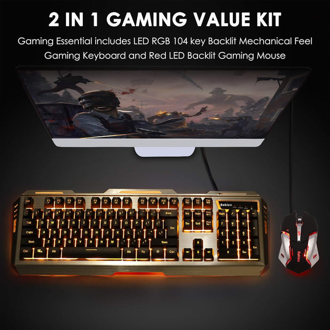 Iron Orange Yellow Gaming Keyboard Mouse Combo,104 Full Size Metallic Backlit Keyboard,LED Keyboard Color Change Lighted Keyboard,PC Computer USB Keyboard, Gamer Keyboard,for Prime Xbox One PS4 Gamer