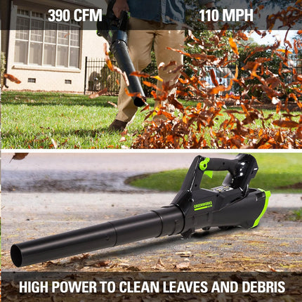 Greenworks 40V (110 MPH / 390 CFM) Cordless Axial Blower, 3.0Ah Battery and Charger Included LB-390