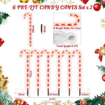 COOLWUFAN 33" Candy Cane Lights Christmas Decorations, Xmas Pathway Markers Stake Lights for Patio Outdoor Yard Decor, 12 Pack