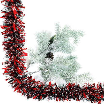 25ft Christmas Tinsel Garland, Christmas Tree Ornaments Home Party Classic Shiny Sparkly Ceiling Hanging Decorations,3.6 inch Wide Filaments Red