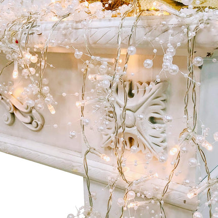 TURNMEON 10 Ft 30 LED Christmas Garland with Lights Timer Lighted Beaded Garland Christmas String Lights Battery Operated Lighted Christmas Garland Xmas Garland Decor for Home Mantle Fireplace Table