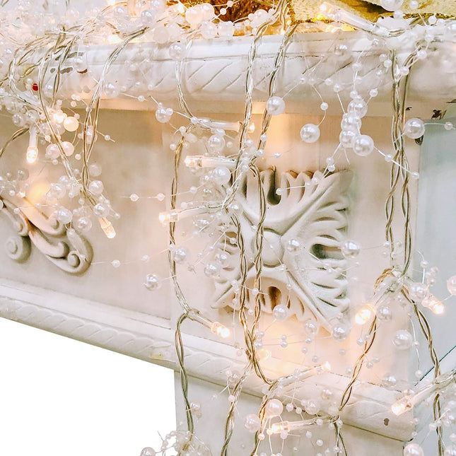 TURNMEON 10 Ft 30 LED Christmas Garland with Lights Timer Lighted Beaded Garland Christmas String Lights Battery Operated Lighted Christmas Garland Xmas Garland Decor for Home Mantle Fireplace Table