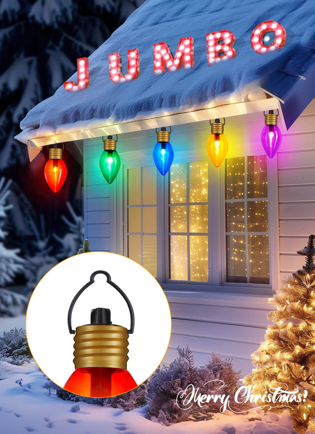 Brightown Solar Jumbo C9 Christmas Lights Outdoor - 18FT 10 LED C9 Christmas Pathway Lights with Remote, Timer,8 Modes, Solar Christmas Outdoor Decorations for Lawn Walkway Outside Holiday, Multicolor