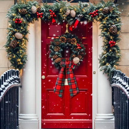 2 Pcs Wreath Sash for Front Door Wreath Sash Wreath Accessories for Embroidery Monogram Outdoor Indoor Party Yard Doorway 4.5 W x 56 L(Red,Plaid)