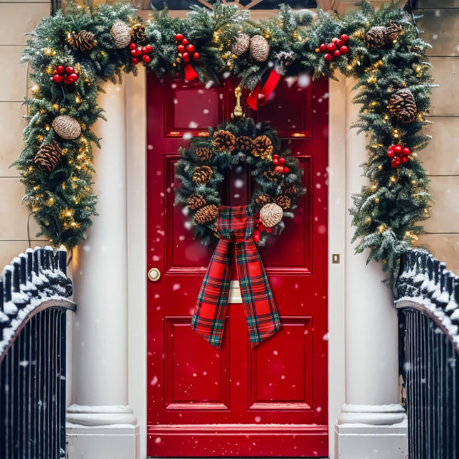 2 Pcs Wreath Sash for Front Door Wreath Sash Wreath Accessories for Embroidery Monogram Outdoor Indoor Party Yard Doorway 4.5 W x 56 L(Red,Plaid)