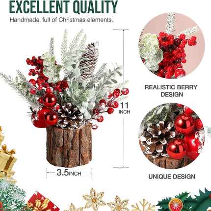 Hatisan Small Tabletop Christmas Tree with Ornaments, Pine Cones, and Berries - For Home Decor