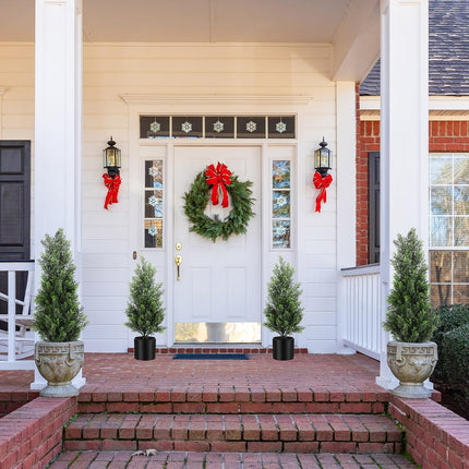 Riceshoot 4 Pcs Artificial Topiary Trees Artificial Cedar Trees UV Resistant Potted Faux Trees Plants Fake Shrub Trees Plastic Green Pine for Porch Garden Office Front Door Indoor Decor (1.5ft,2ft)