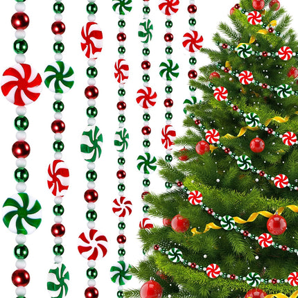 Peppermint Christmas Tree Bead Garlands, Peppermint Hanging Christmas Tree Garland Pearl Xmas Tree Bead for Christmas Tree Fireplace Wreath Ornaments Christmas Party Decorations (10 Feet)