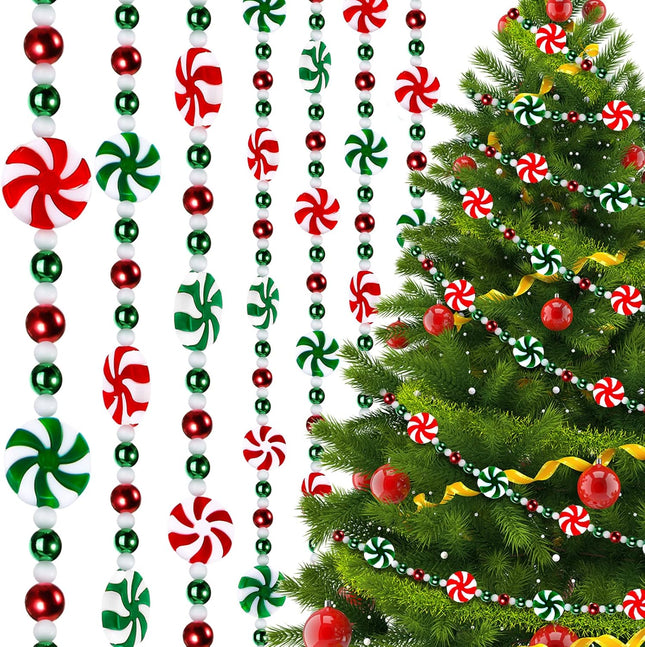 Peppermint Christmas Tree Bead Garlands, Peppermint Hanging Christmas Tree Garland Pearl Xmas Tree Bead for Christmas Tree Fireplace Wreath Ornaments Christmas Party Decorations (10 Feet)