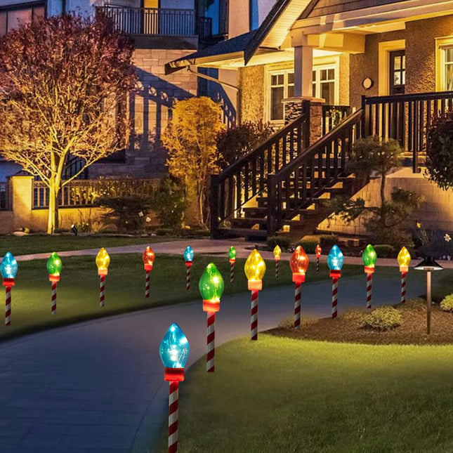 4Pack Solar Christmas Lights Multicolored Light Bulb Outdoor Garden Decorations Landscape LED Lights for Christmas Walkway Driveway Lawn Decor