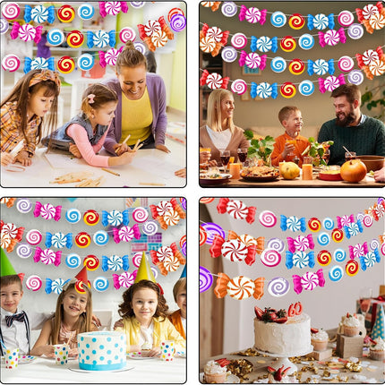 5Pcs Candyland Christmas Party Banners Candy Themed Paper Decorations, Sweet Lollipop Candy Hanging Decors Candyland Themed Party Decorations Candy Decorations for Home Birthday Party Supplies