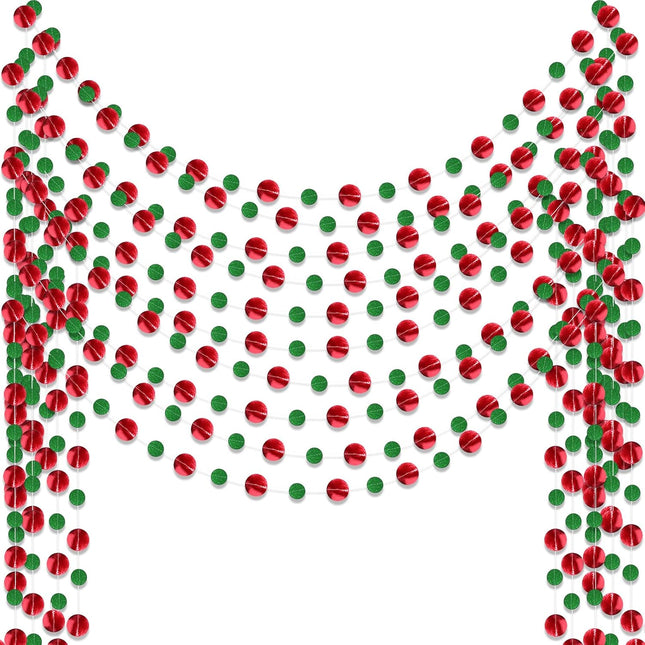 Outus 10 Pieces Christmas Paper Round Garland Christmas Hanging Dots Garland Streamers Decoration Candy Sprinkles Party Backdrop Decor for Birthday Party Wedding Bridal Shower Ornaments (Red,Green)