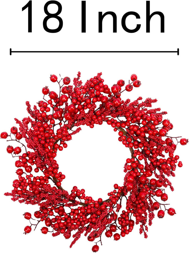 VGIA 18 Inch Christmas Wreath for Front Door Artificial Winter Wreath with Assorted Red Berry Xmas Decorations for Indoor Outdoor Holiday Party Home Decor