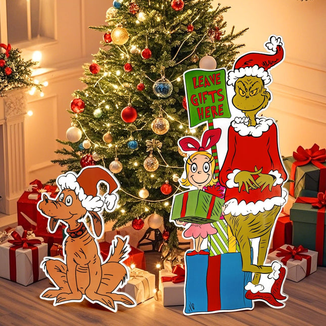 Funny Christmas Decorations Indoor, Green Monster Christmas Tree Decorations, Leave s Here Signs for Christmas Tree Home Decor Cute Christmas Door Porch Yard Decorations Outdoor