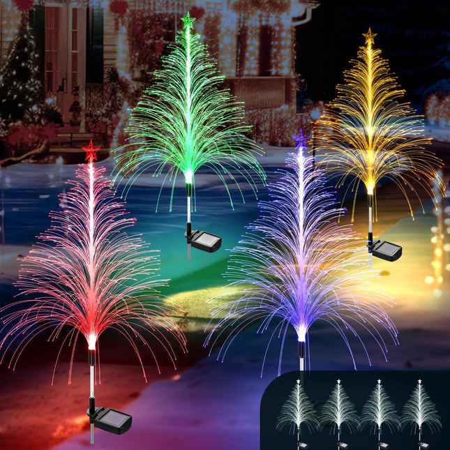 Christmas Solar Garden Light 4 Packs with Multi-Colored Change, Auto ON/Off Garden Solar Light, Solar Light for Garden, Porch, Christmas and Festival Decoration (Height: 35.8 Inch)