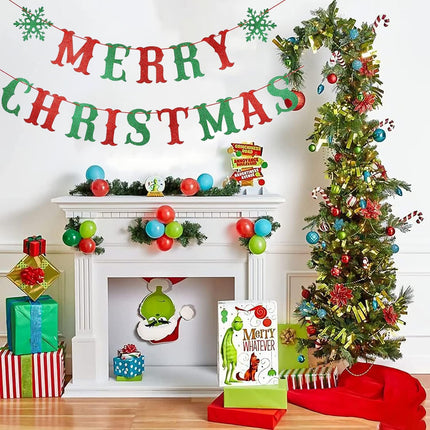 Pre-Strung Merry Christmas Banner, Red and Green Christmas Sign Garland Christmas Party Banner Merry Xmas Banner for Christmas Party Decorations, Xmas Holiday Mantle Fireplace Home Decor