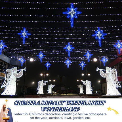 VIHOSE 3 Pack 21" Bethlehem Star Outdoor Lights with Cross, Waterproof LED Christmas Star Lights for Window Wall Roof, Star of Bethlehem Outdoor Lights for Xmas Holiday Party Decor(Blue White)