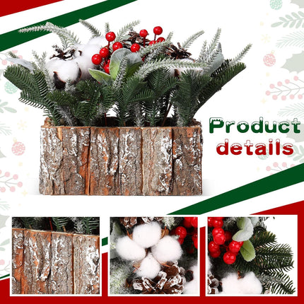 Zhehao 9.8 x 8.3 x 5.5'' Small Christmas Tree, Artificial Square Mini Tabletop Christmas Tree Decorations Include Apple, Star, Pinecones, Pine Leaf Berry for Christmas Decoration (Cotton)