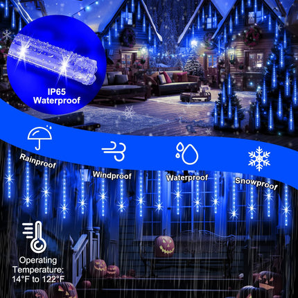 Christmas Lights Outdoor Waterproof, 16 Inch Meteor Shower Rain Lights, 20 Tube 960 LEDs Icicle Tree Lights for Halloween Yard Party Patio Xmas Decoration,Blue