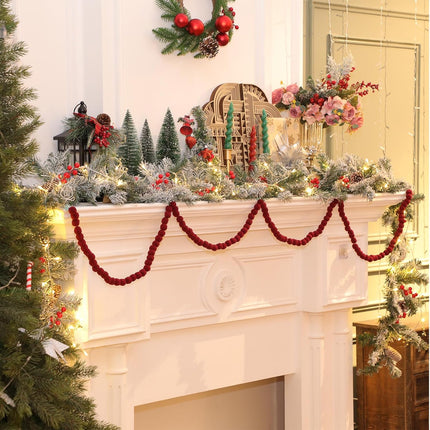 3 Pcs 9 Ft Christmas Pom Pom Garland 123 Ball Hanging Felt Ball Pompom Bead Ornament String Banner Garland for Wall Christmas Tree Indoor Home Room Decoration(Dark Red)