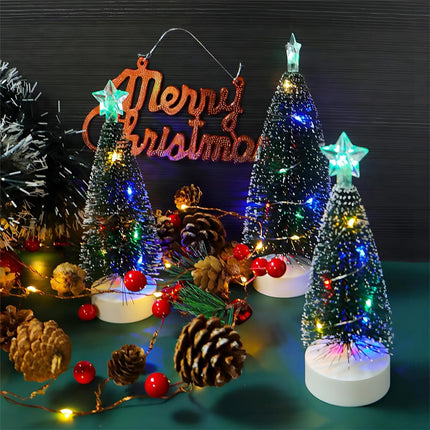 Bottle Brush Christmas Trees, Set of 3 Bottle Brush Trees with LED Lights for Christmas Decor, Mini Christmas Tree for Tabletop,Christmas Decorations Indoor,Green Frosted Sisal Trees Xmas Decor