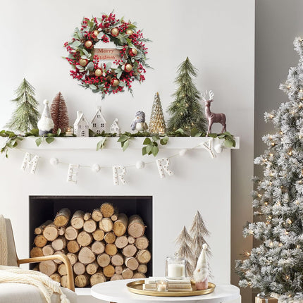 22" Christmas Wreath with Red Berry, Lamb’s Ears Leaves Pine Cone Star bolls, Artificial Winter Wreath G Decoration for Front Door Window Home Wall Farmhouse Holiday Outdoor Indoor Décor