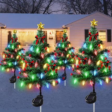 Dremisland 6Pack Solar Christmas Tree with 120LED Lights Outdoor Christmas Decorations Waterproof Solar Christmas Trees with Red Berry for Outside Pathway Garden Yard Holiday Decor