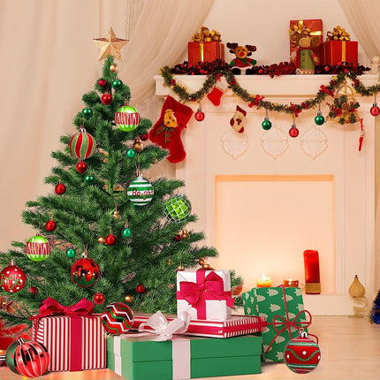 30Pcs Christmas Baubles Xmas Tree Decorations 6cm Shatterproof Christmas Baubles Ornaments Set for Christmas Tree Decorations Christmas Holiday Wreath and Party Decorations (Green,Red)