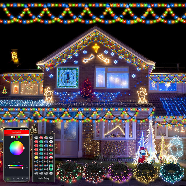 Color Changing Smart Christmas Lights 33FT 231LED RGB Christmas String Lights with Music Sync, Remote & App Control & Timer, Waterproof Half Round Lights Multiple Color Modes, Dimmable Eaves Decor