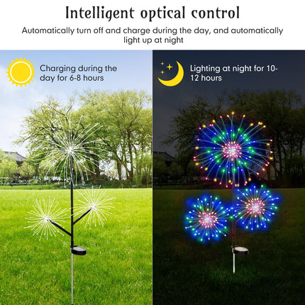 6 Pcs Solar Garden Fireworks Lights Outdoor 210 LED 18 Fireworks 3 Head Design Solar Lights Waterproof Solar Powered Christmas Firework Lights for Garden Yard Pathway Patio Decoration