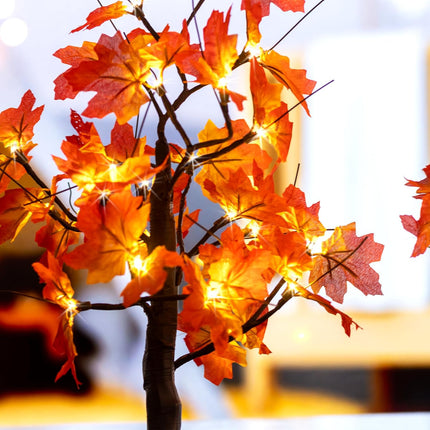 24-inch Fall Lighted Maple Tree, 24 LED Lights, USB+Battery Operated Thanksgiving Table Centerpieces Decoration Tree for Home Fireplace Autumn Harvest Tabletop Indoor Decor