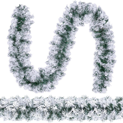 Hotop 2 Pcs 9 ft Christmas Snowy Flocked Garland White Flocked Spruce Garland Winter Frosted Artificial Pine Garland for Xmas Seasonal Indoor Home Fireplace Mantle Tree Stair Decor
