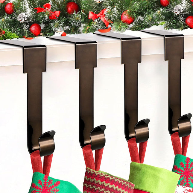 Christmas Stocking Holders for Mantle,4 Pack Adjustable Stocking Holder Non-Skid Stocking Hangers Lightweight Stocking Hooks for Fireplace,Mantel Stocking Holders Clip for Xmas Home Party Decoration