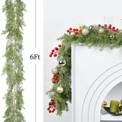 Pine Garland Christmas Decoration, 6ft Christmas Greenery Garland Realistic Cypress Garland Cedar Garland for Holiday Mantel Fireplace Table Centerpiece Decor