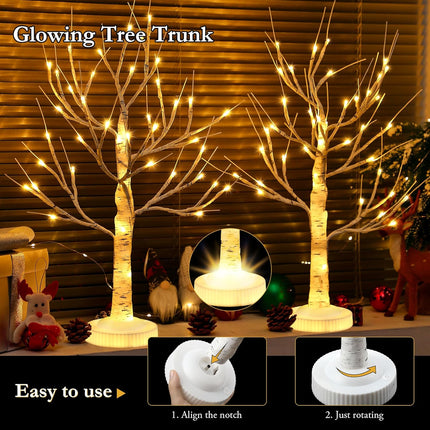 Enhon 2 Pcs 2ft Lighted Birch Tree Decor with Timer, USB, Battery Powered Artificial Branch Tree with 8 Modes, Remote Control, Tabletop Tree Light for Christmas Decor Indoor(Classic Style)