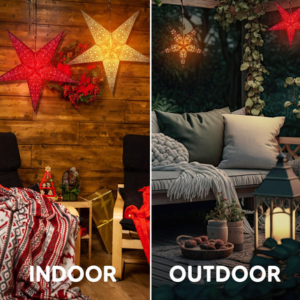 GalaxyArts Paper Star Lanterns, 24 Inch Maharani (Red) Light up Hollow Out 5-Point 3D Star Hanging Decoration for Indoor Outdoor Room Wedding Holiday Birthday Party Christmas Celebration Home Decor