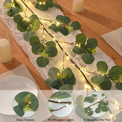 Waipfaru Christmas Decoration Indoor - 6FT Eucalyptus Garland with Timer, Artificial Christmas Greenery Cedar Tree Garland for Mantle Fireplace Outdoor Xmas Decor (Eucalyptus)