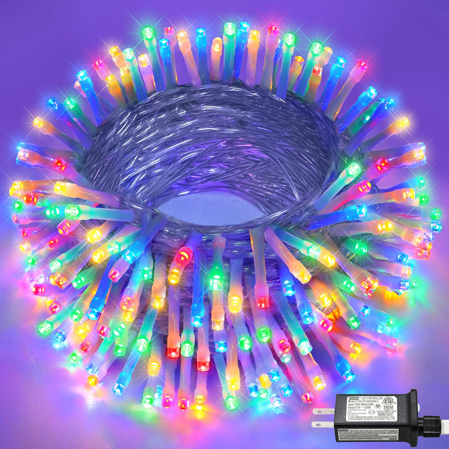 66ft Christmas Lights Outdoor, 200 LED Tree Lights Connectable Plug in 8 Modes Outside Twinkle String Lights Waterproof for House Bedroom Indoor Wall Party Wedding Holiday Decorations, Multicolor