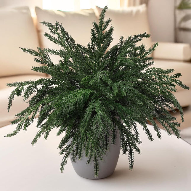 10PCS Christmas Norfolk Pine Stems, Real Touch 15 Inch Artificial Norfolk Pine Branches, Fake Greenery Pine Picks for Vase DIY Holiday Winter Table Indoor Decor(Green)