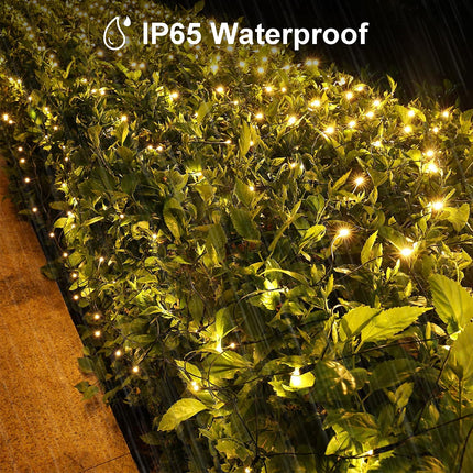 Solar Net Mesh String Lights Outdoor Waterproof 9.8ft x 6.6ft 200 LEDs Tree-wrap Lights,Dark Green Cable,8 Modes Outdoor Mesh Lights for Party Christmas Wedding Garden Home Patio Lawn - Warm White