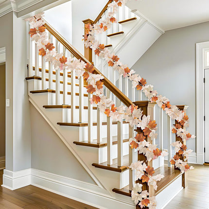 2 Pack Fall Maple Leafed Garland Thanksgiving Decorations, Total 11.8Ft Artificial Hanging Vine Fall Foliage Garland Fall Autumn Decor Indoor Outdoor Home Mantle Wedding Party(Mixed Gray-White Brown)
