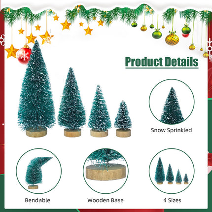 Mini Christmas Trees Tabletop Decorations, 79Pcs Artificial Christmas Tree Bottle Brush Trees Set with Star Tree Toppers Mini Christmas Wreath Merry Christmas Sign DIY Accessories Ornaments