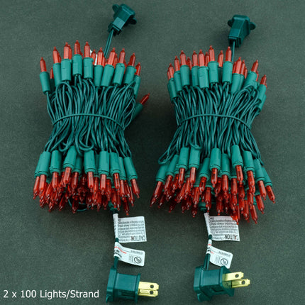 YULETIME Red LED Christmas Lights 200 Count 50ft, Pack of 2 Strands 25ft 100 Lights UL Commercial Grade Green Wire Mini Holiday String Light Set (Red)