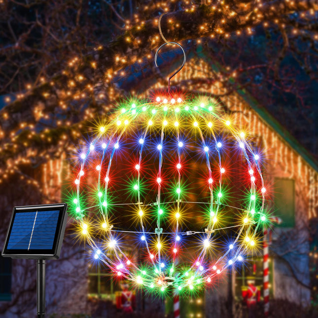 Christmas Outdoor Solar Ball Lights -12 Inch 120 LED Outdoor Garden Solar Hanging Tree Lights with 8 Lighting Modes,Memory Function Waterproof for Outdoor Decoraction (Mulitcolor, 12 Inch)